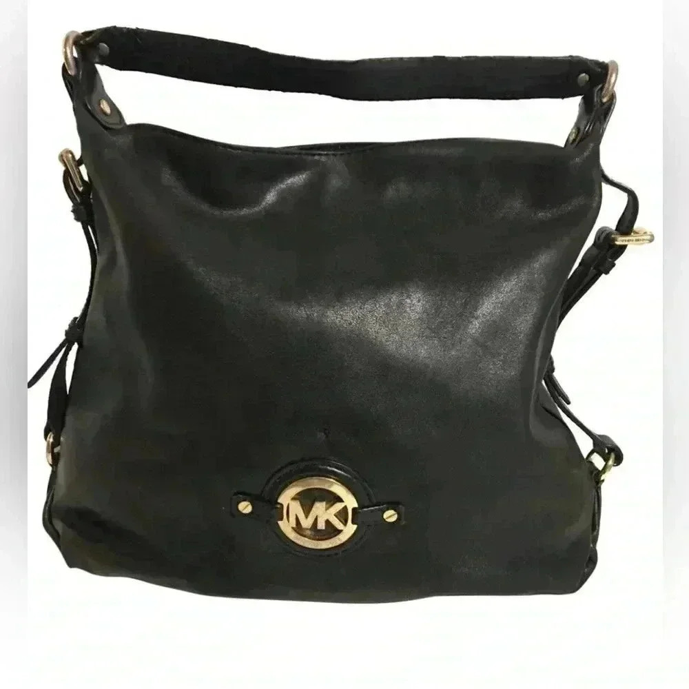 Michael kors black leather hobo handbag